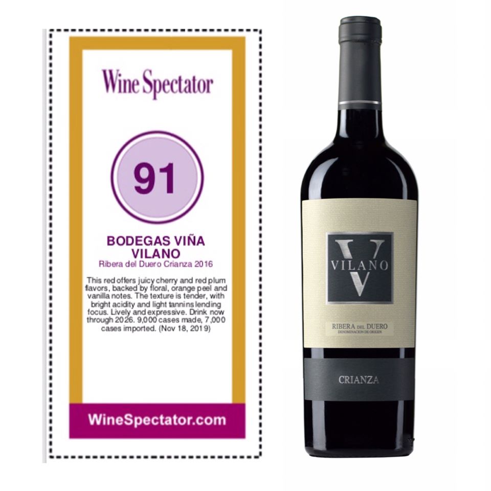 Wine Spectator rewards Vilano Crianza 91 points and highlights its “superior style”