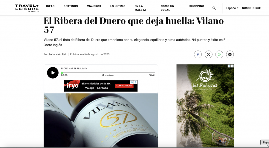 TRAVEL + LEISURE dice que Vilano 57 deja huella