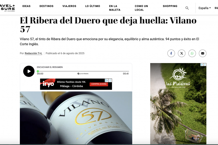 TRAVEL + LEISURE dice que Vilano 57 deja huella