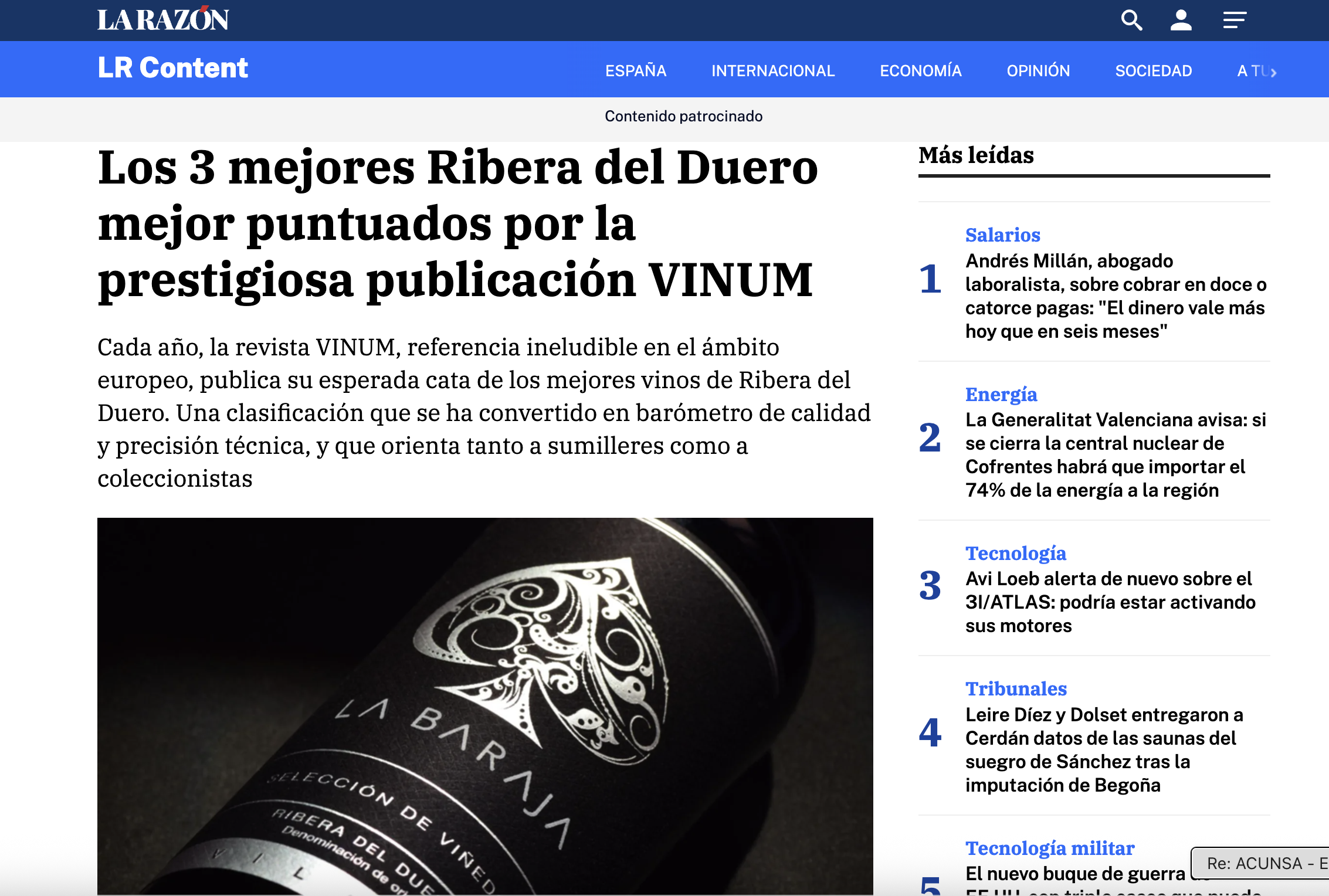 Los 3 mejores Ribera del Duero en La Razón